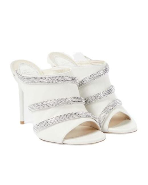Rene Caovilla White Sally Embellished Leather Mules