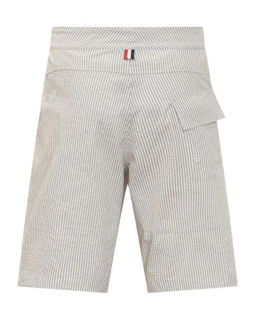 Thom Browne Gray Striped Drawstring Swimming Shorts for men