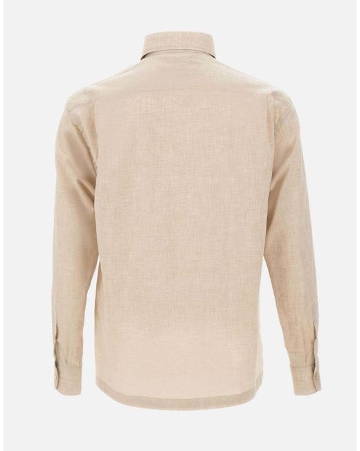 Eleventy Natural Long Sleeved Half-Button Shirt for men