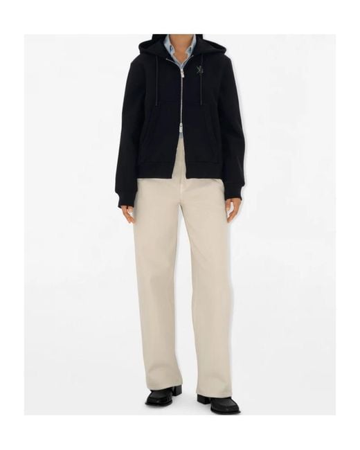 Burberry Black Logo Embroidered Zip-Up Hoodie