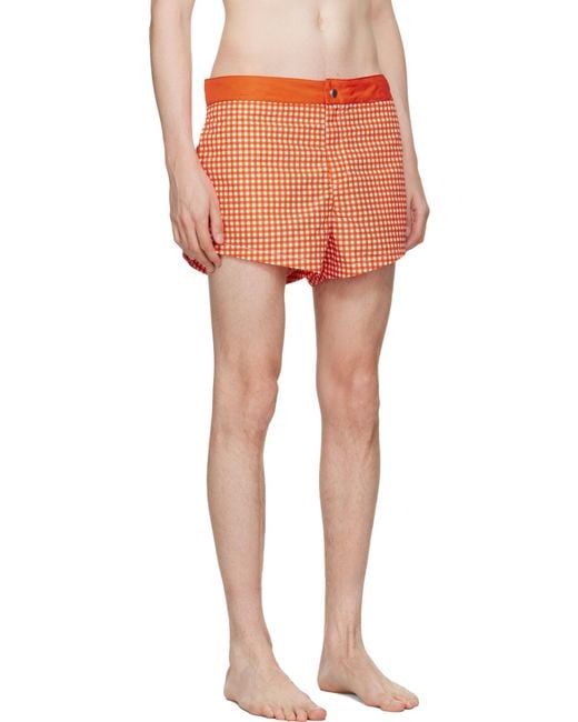 Jean Paul Gaultier Orange Plaid Swim Trunks for men