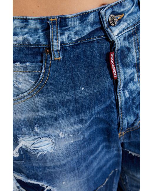 DSquared² Blue Distressed Straight-Leg Jeans