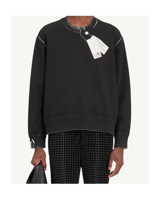 MM6 by Maison Margiela Black Branded Tag Printed Distressed Sweatshirt for men