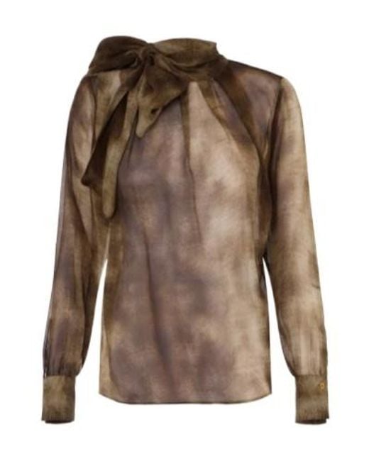 Elisabetta Franchi Brown Python Print Voile Blouse