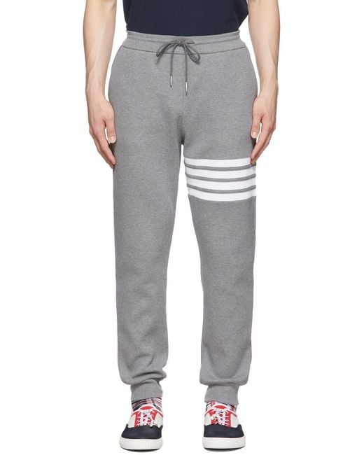 Thom Browne Gray 4-Bar Drawstring Jogger Pants for men