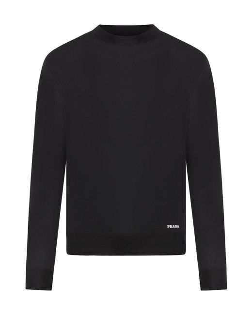 Prada Black Logo Jacquard Crewneck Jumper for men