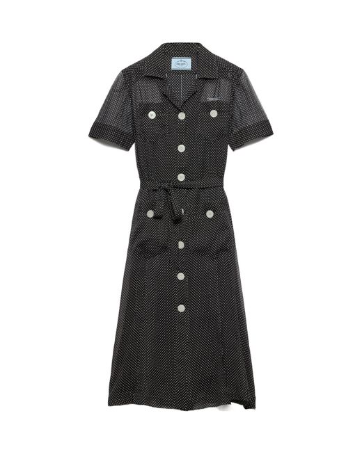 Prada Black Polka-Dot Silk Chiffon Shirt Dress