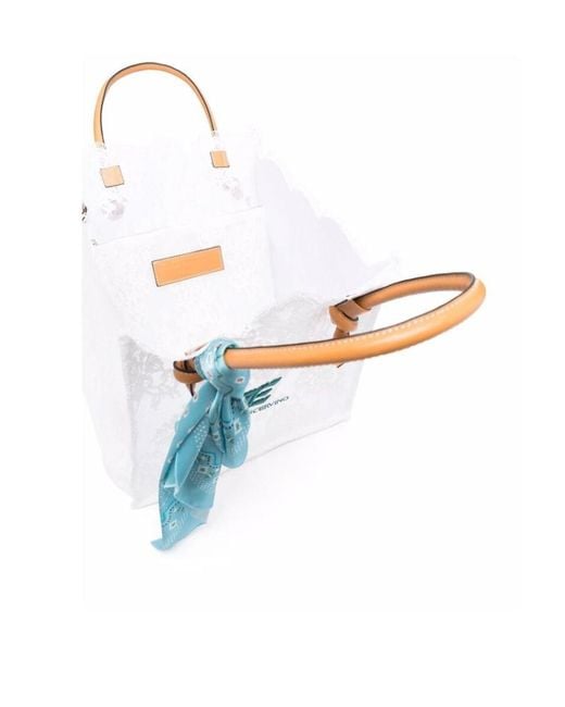Ermanno Scervino Blue Floral-Lace Logo Tote Bag