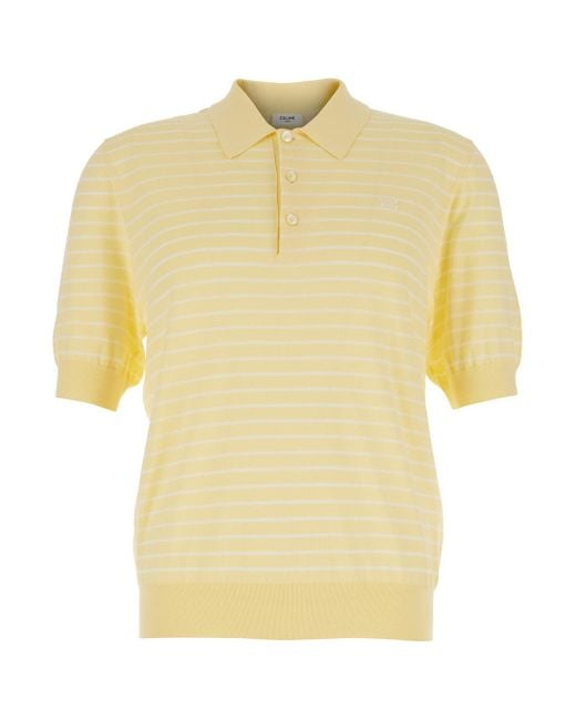 Céline Yellow Polo Shirt With Classic Collar And All-Over Striped Moti for men
