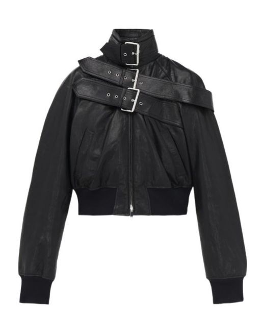 McQueen Black Leather Bomber Jacket