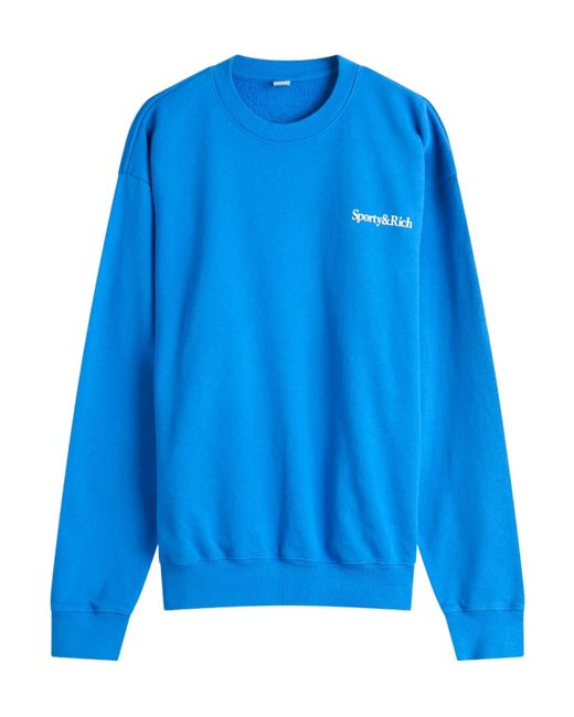Sporty & Rich Blue Health Is Wealth Crew Sweatshirt