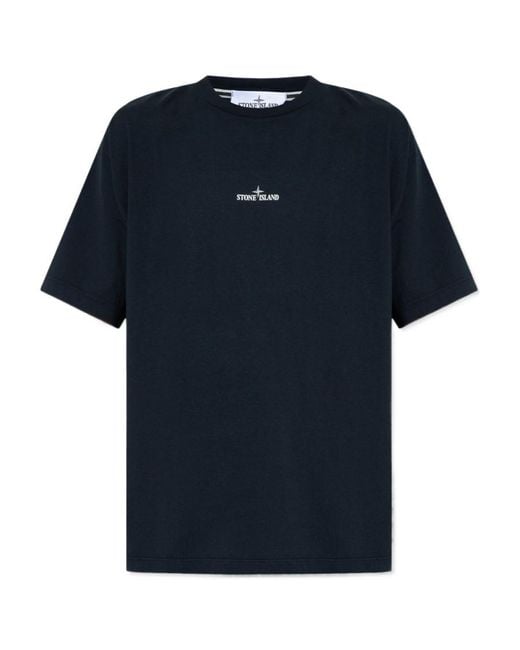 Stone Island Blue Compass-Print Cotton T-Shirt for men