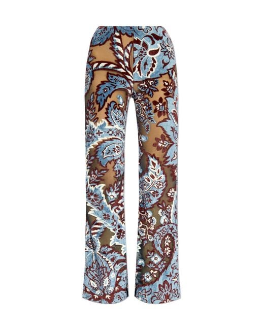 Etro Blue Tulle Jacquard Velvet Trousers