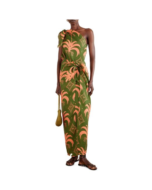 Johanna Ortiz Green Printed Linen Maxi Dress