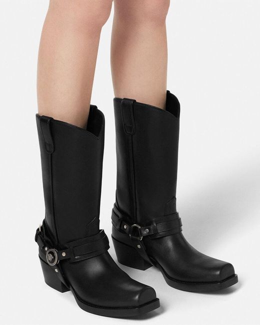 Versace Black Square-Toe Heeled Boots