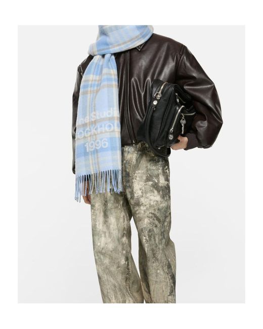 Acne Blue Plaid Fringed Scarf for men