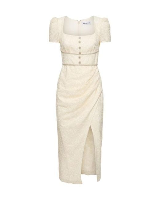 Self-Portrait White Button Lace Short-Sleeved Mid-Length Dress