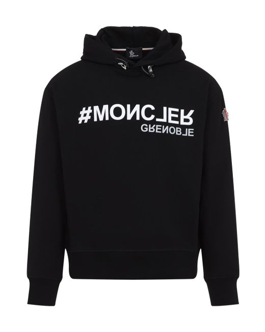 Moncler Black Grenoble Logo Printed Jersey Hoodie for men