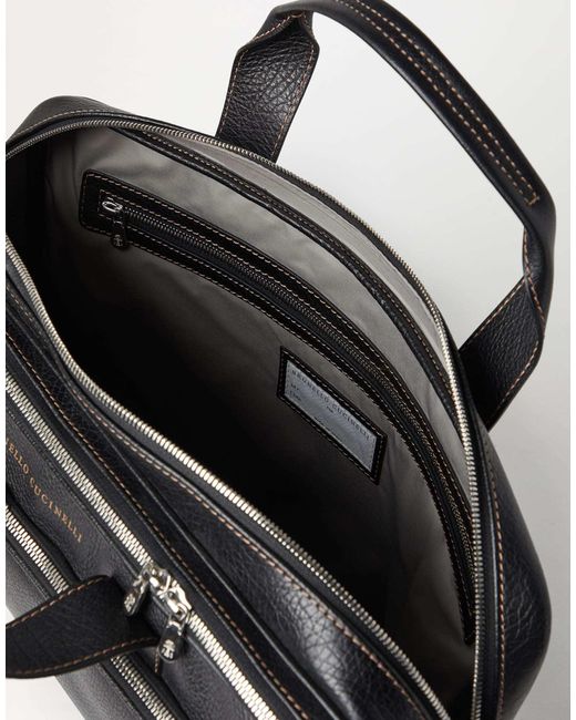 Brunello Cucinelli Black Leather Briefcase for men