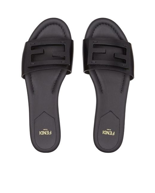 Fendi Black Ff Logo Plaque Open-Toe Sandals