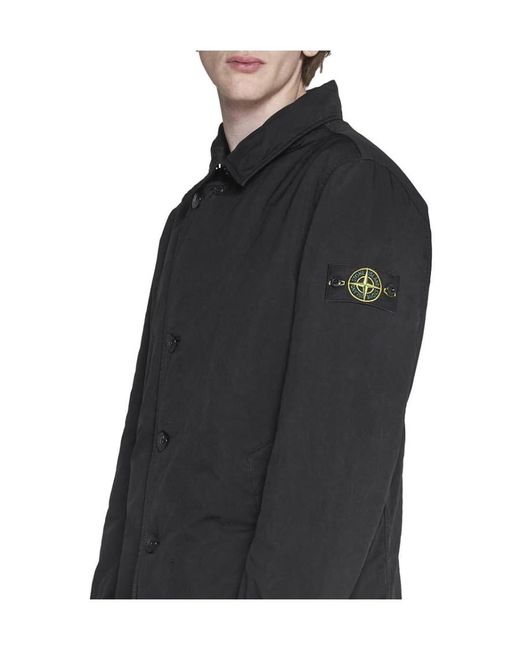 Stone Island Black Asymmetric Button-Fastening Peacoat for men
