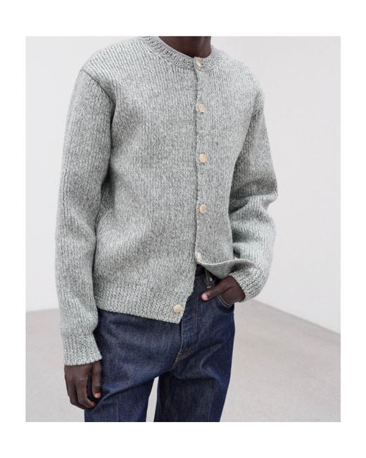 AURALEE Double-Faced Wool Alpaca Low Gauge Knit Crew-Neck in Gray