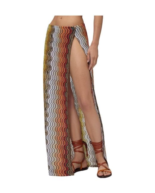 Missoni Brown Chevron Lamé Maxi Skirt