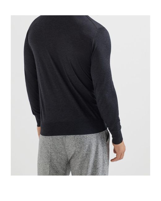 Brunello Cucinelli Blue Mock-Neck Knitted Sweater for men