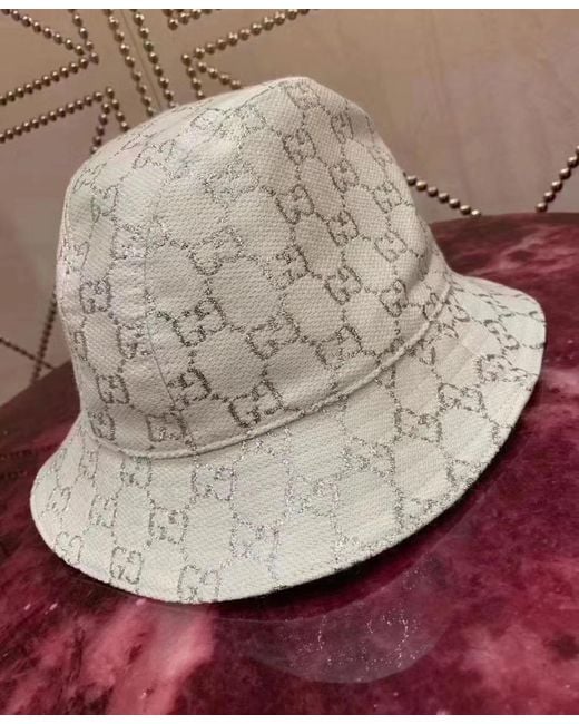 Gucci White Gg Lamé Bucket Hat