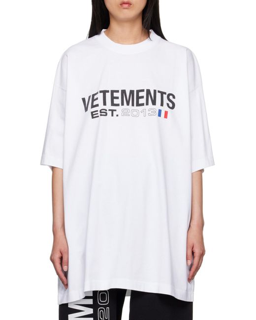 Vetements White Logo-Print Cotton T-Shirt for men