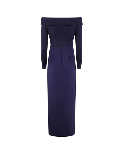 Ralph Lauren Blue Off-Shoulder Knot-Detail Dress