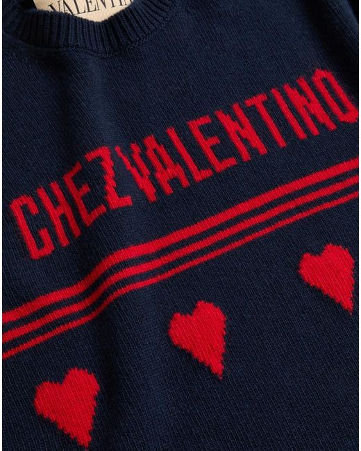 Valentino Blue Heart Motif Crewneck Sweater for men