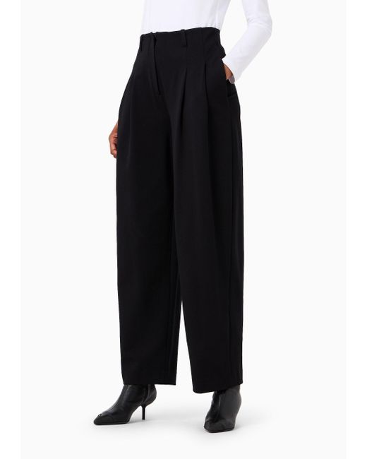 Emporio Armani Black Pleated High-Rise Casual Pants