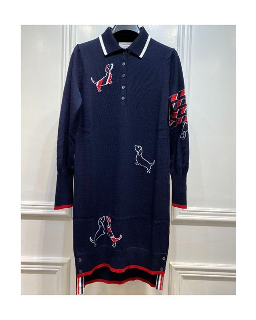 Thom Browne Black Hector Icon 4-Bar Stripe Intarsia-Knit Polo Dress
