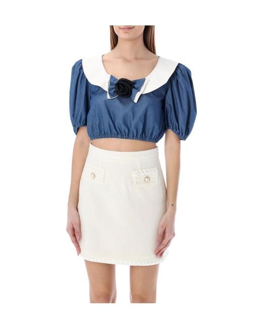 Alessandra Rich Blue Bubble Sleeve Blouse