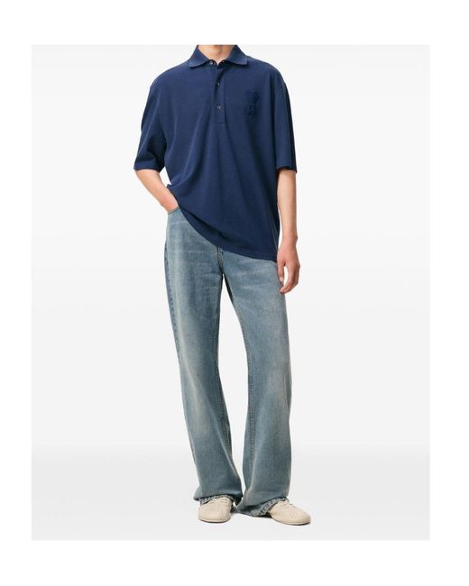 AMI Blue Ami Ami De Coeur Short-Sleeved Polo Shirt for men