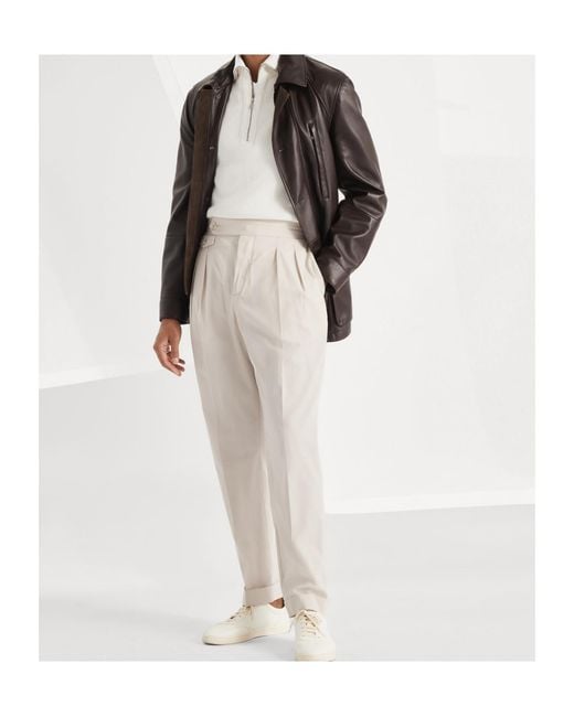 Brunello Cucinelli White Pleated Trousers for men