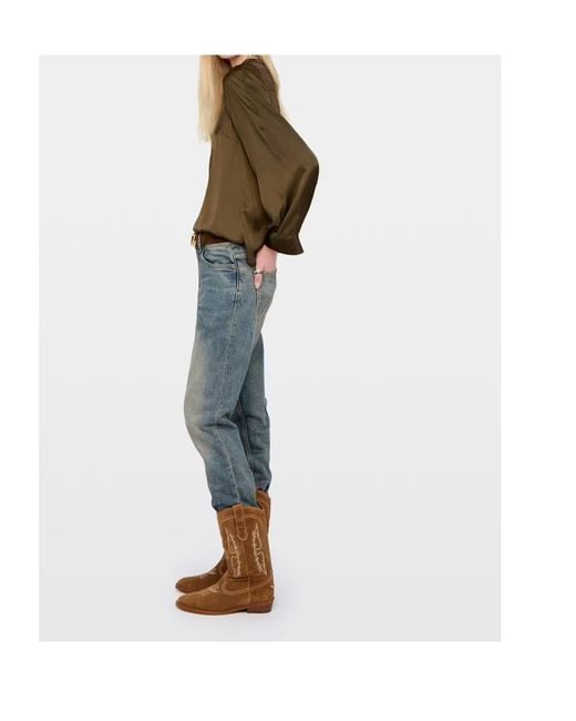 Zadig & Voltaire Green Torny V-Neck Satin Blouse