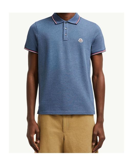 Moncler Blue Logo Patch Short-Sleeved Polo Shirt for men