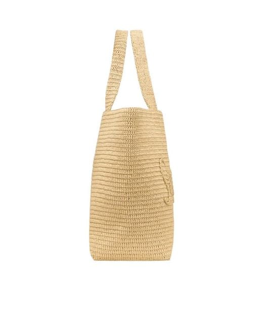 Saint Laurent Natural Large Logo Embroidered Raffia Tote Bag