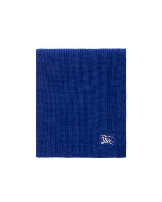 Burberry Blue Equestrian Knight Embroidered Ribbed Scarf for men