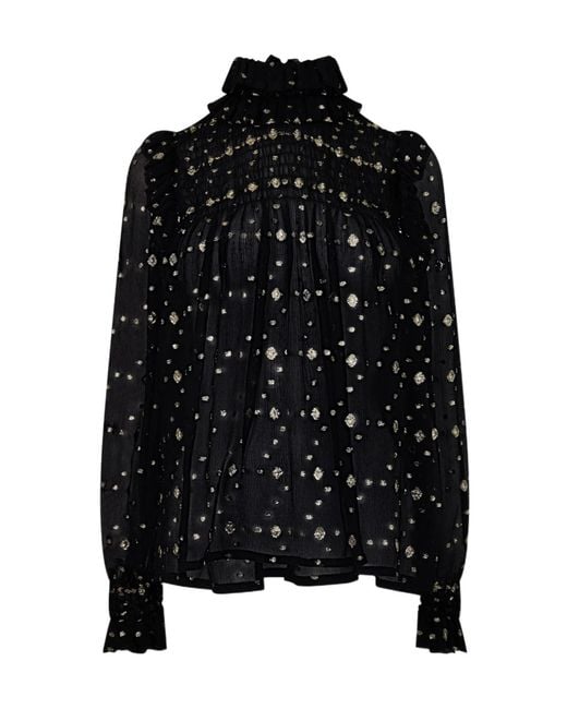 Saint Laurent Black Ruffled Long Sleeve Blouse
