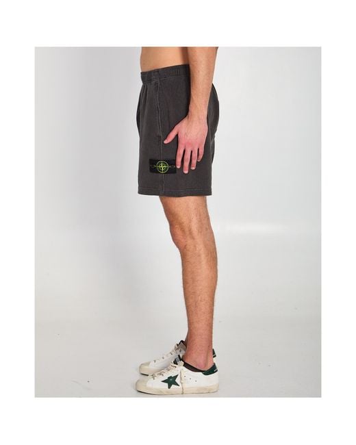 Stone Island Black Logo Patch Elasticated Waistband Shorts for men