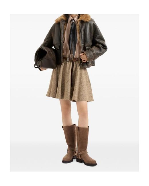 Brunello Cucinelli Brown Suede Biker Boots With Shiny Loops