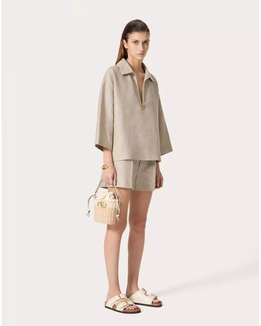 Valentino Natural Mid-Rise Pleated Shorts
