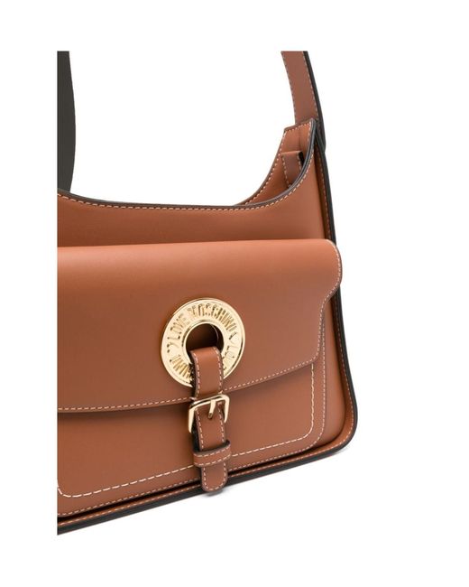 Moschino White Love Logo-Plaque Zipped Shoulder Bag