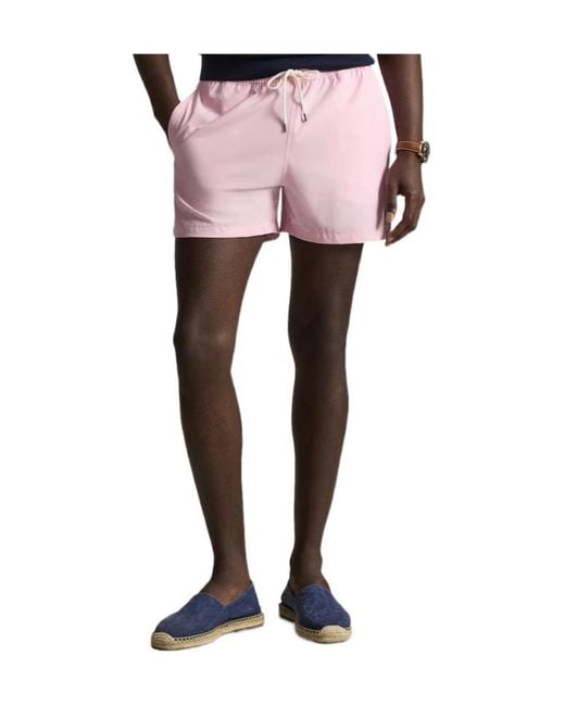 Polo Ralph Lauren Pink Logo Embroidered Drawstring Swim Bottoms for men
