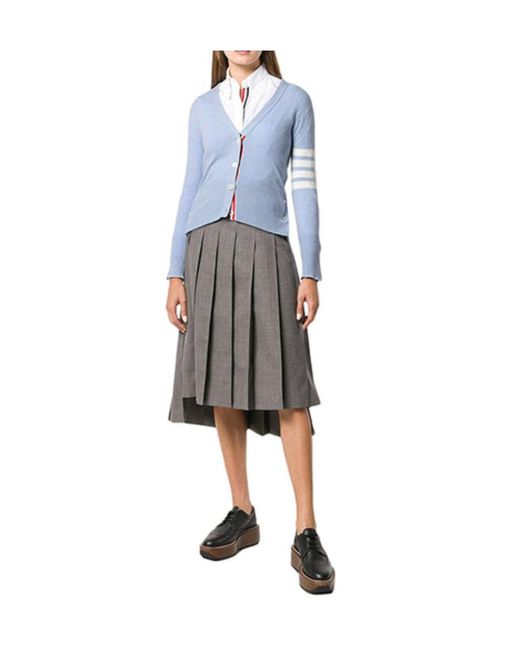 Thom Browne Blue 4-Bar V-Neck Cardigan
