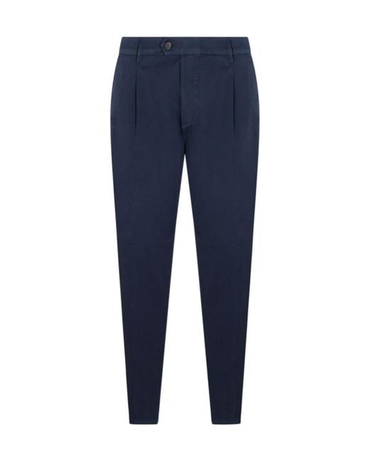Eleventy Blue Pleated Regular-Fit Pants for men