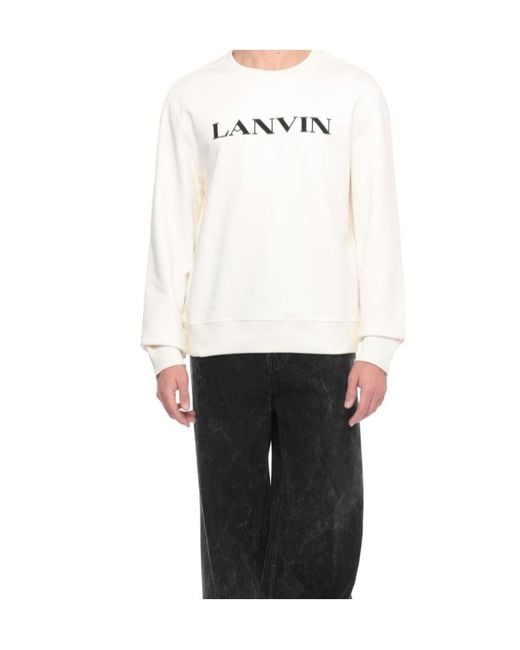 Lanvin White Logo Embroidered Crewneck Sweatshirt for men